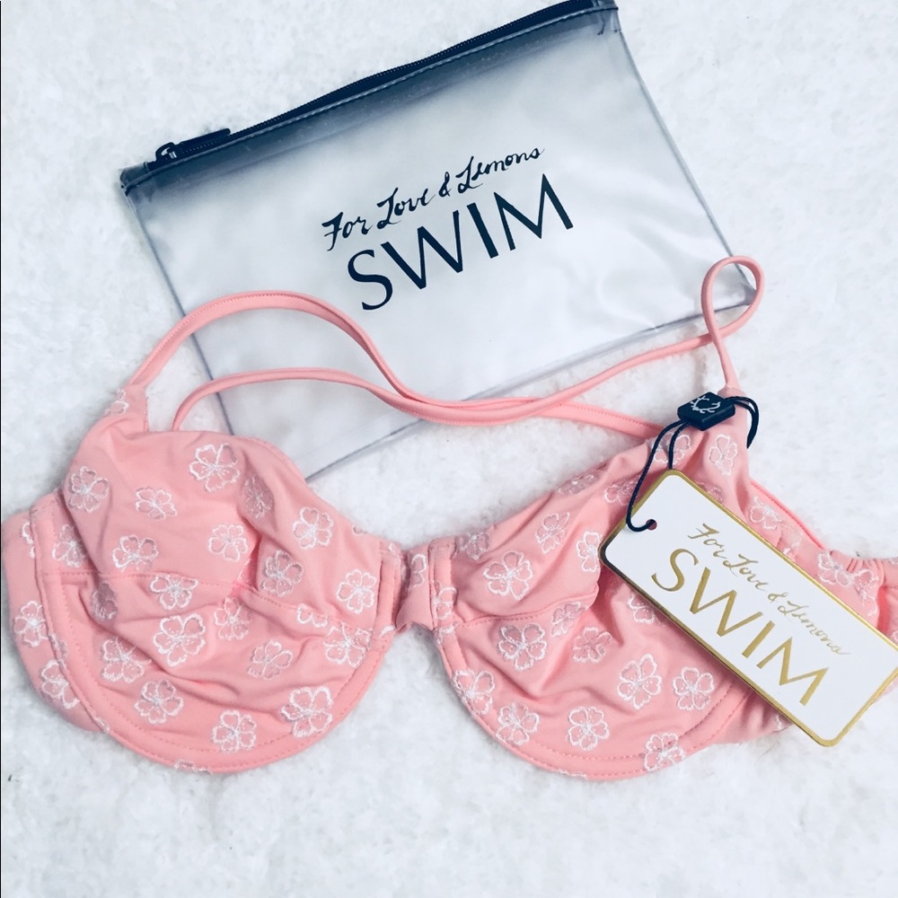 For Love & Lemons Pink Daisy Bikini Top